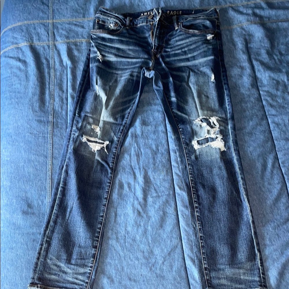 American Eagle Outfitters Blue Skinny Distressed Jeans